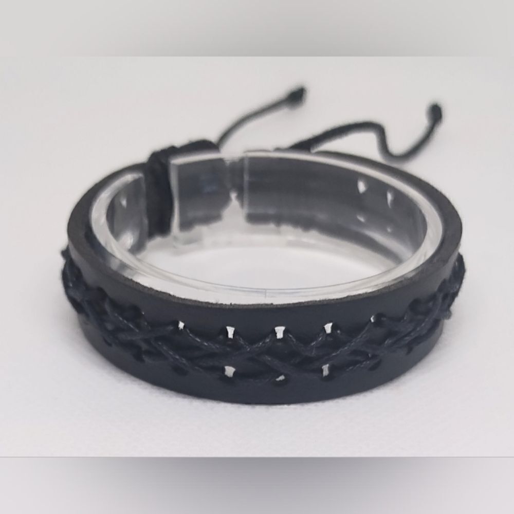 Men's bracelet leather‎ braided black new e11